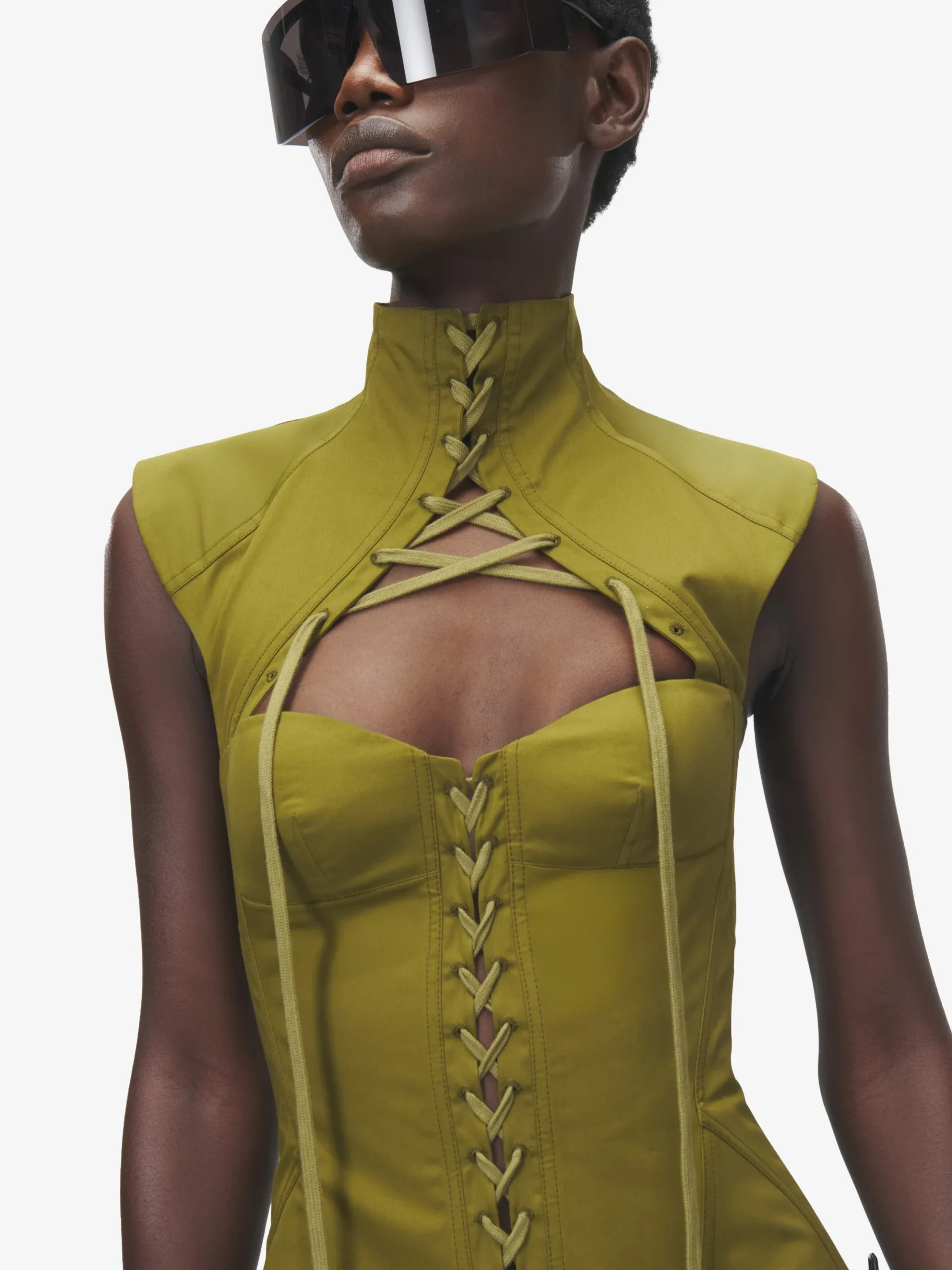 Women's Cut-Out Corset Top in Olive Green