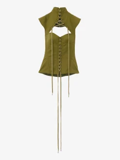 Women's Cut-Out Corset Top in Olive Green