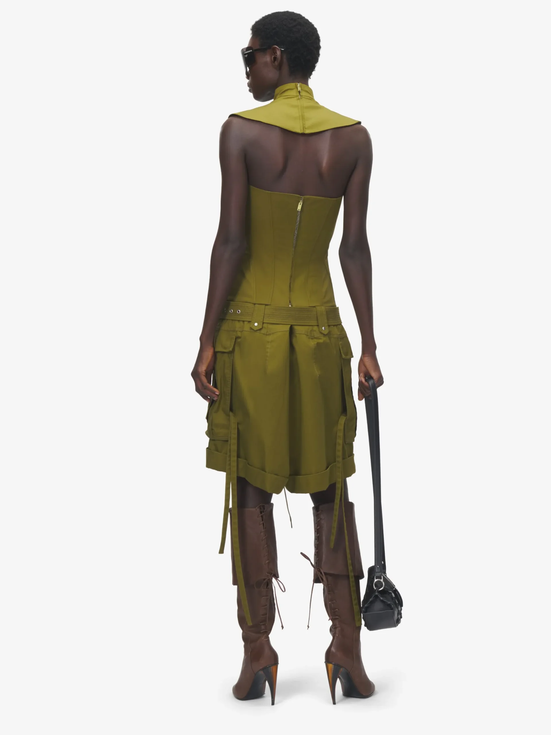 Women's Cut-Out Corset Top in Olive Green