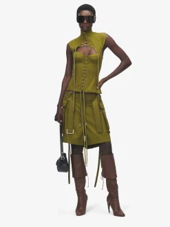 Women's Cut-Out Corset Top in Olive Green