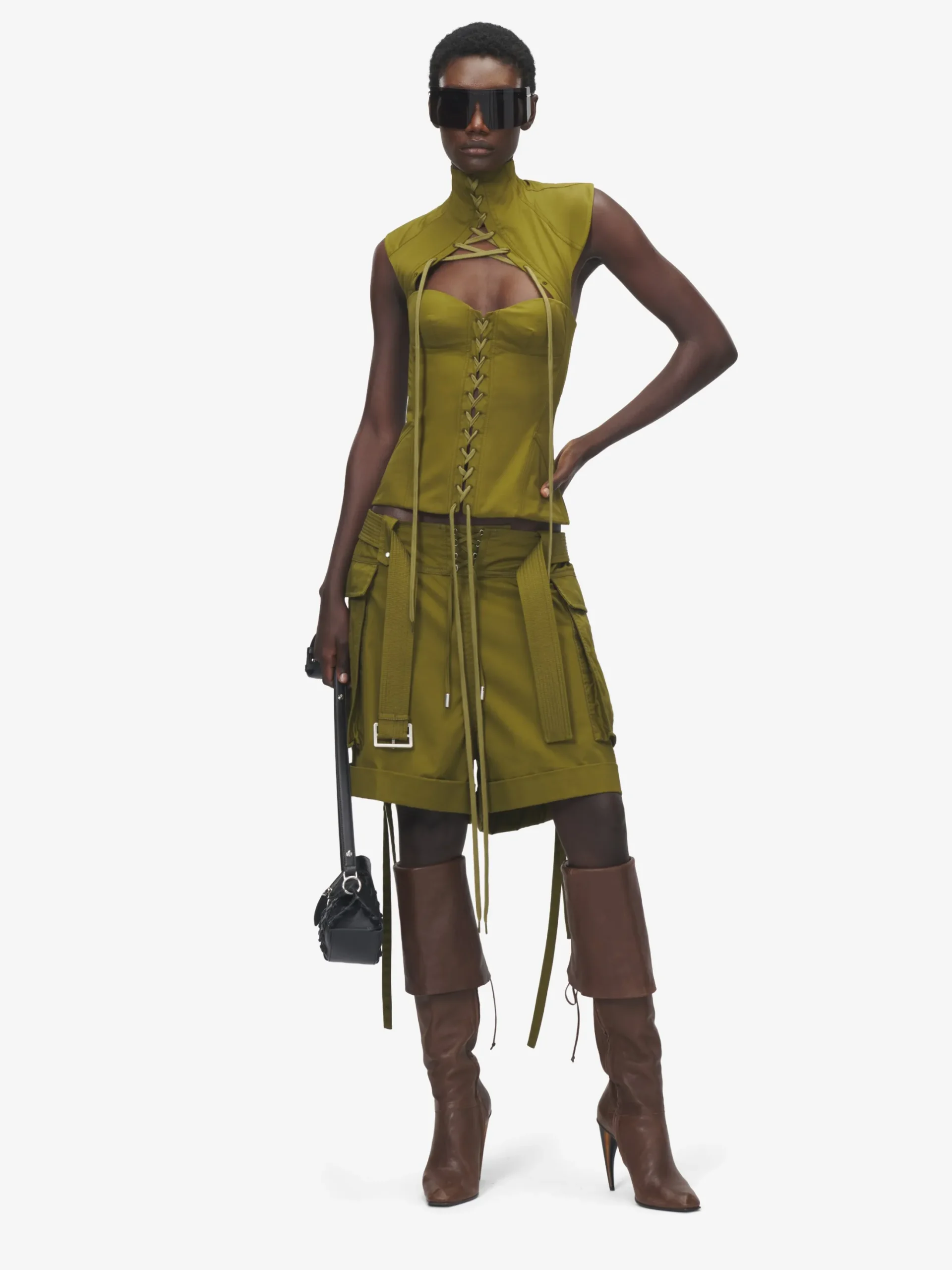 Women's Cut-Out Corset Top in Olive Green