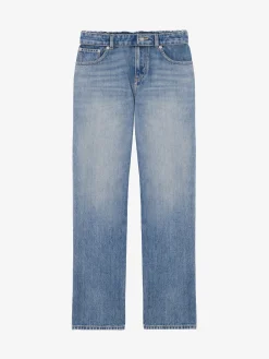 Women's Deconstructed Waist Jeans in Washed Blue