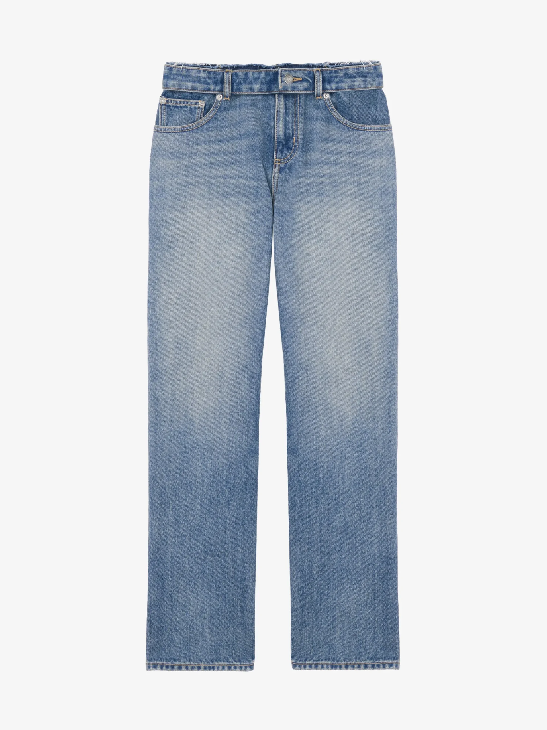 Women's Deconstructed Waist Jeans in Washed Blue