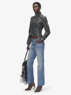 Women's Deconstructed Waist Jeans in Washed Blue