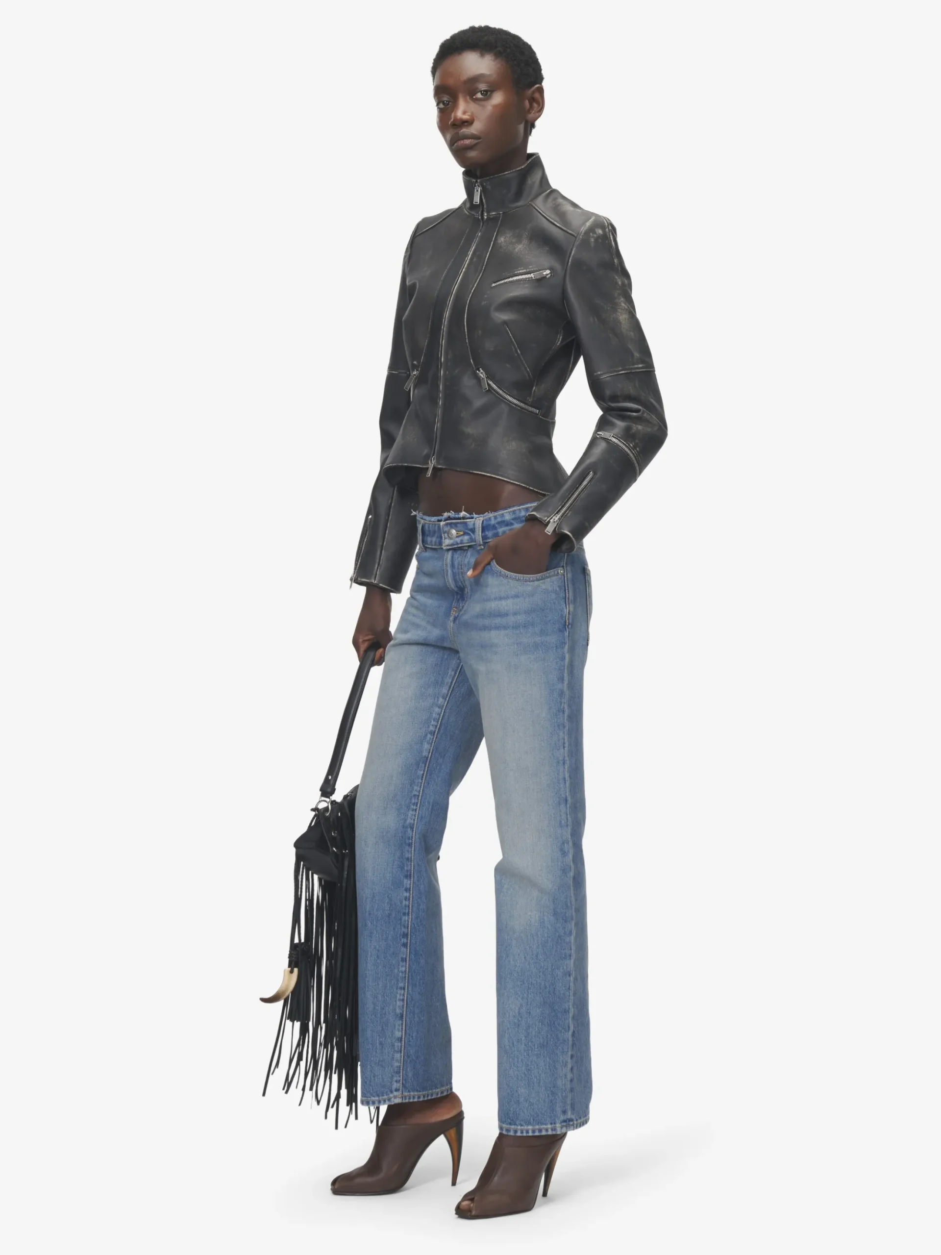 Women's Deconstructed Waist Jeans in Washed Blue