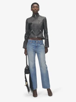 Women's Deconstructed Waist Jeans in Washed Blue