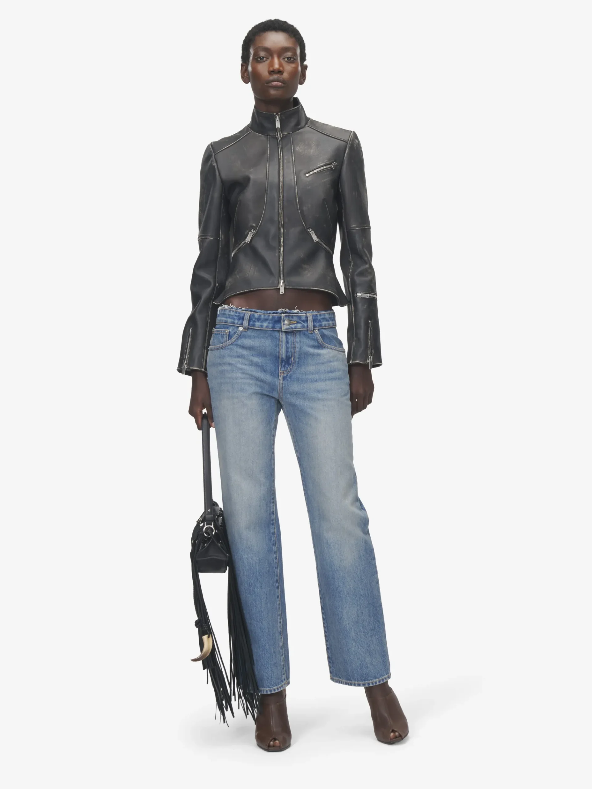 Women's Deconstructed Waist Jeans in Washed Blue