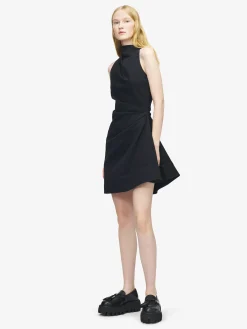 Women's Denim Asymmetric Mini Dress in Black
