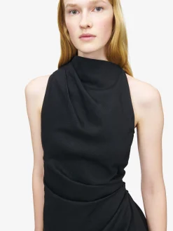 Women's Denim Asymmetric Mini Dress in Black