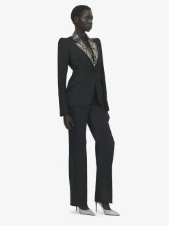 Women's Embroidered Lapel Single-breasted Jacket in Black