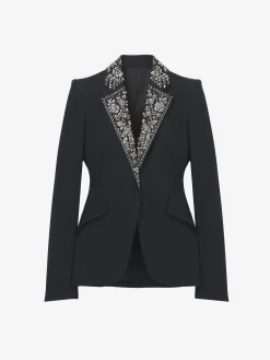 Women's Embroidered Lapel Single-breasted Jacket in Black