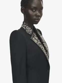 Women's Embroidered Lapel Single-breasted Jacket in Black