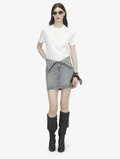 Women's Embroidered Logo Patch T-shirt in Ivory