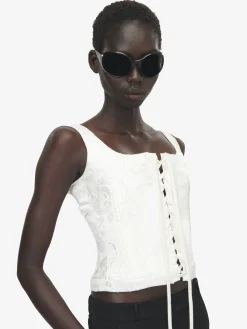 Women's Fil Coupé Floral Corset Top in Ivory