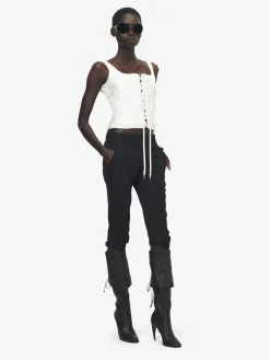 Women's Fil Coupé Floral Corset Top in Ivory