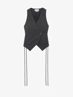 Women's Flecked Pinstripe Corset Laced Waistcoat in Grey