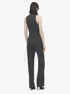 Women's Flecked Pinstripe Corset Laced Waistcoat in Grey