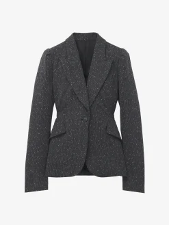 Women's Flecked Pinstripe Single-breasted Jacket in Grey