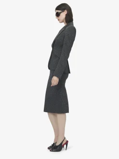 Women's Flecked Pinstripe Slashed Zip Pencil Skirt in Grey