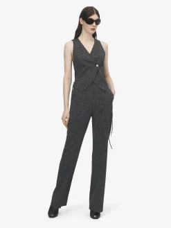 Women's Flecked Pinstripe Tailored Trousers in Grey