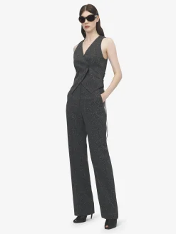 Women's Flecked Pinstripe Tailored Trousers in Grey