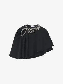 Women's Floral Embroidery Asymmetric Cape in Black