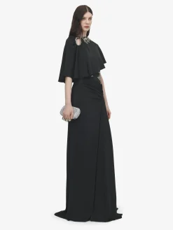 Women's Floral Embroidery Asymmetric Cape in Black