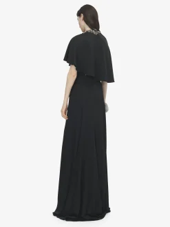 Women's Floral Embroidery Asymmetric Cape in Black