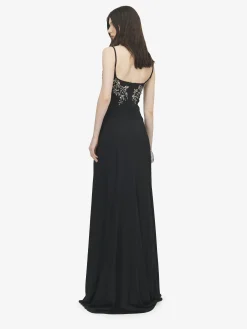 Women's Floral Embroidery Evening Dress in Black