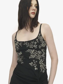 Women's Floral Embroidery Evening Dress in Black