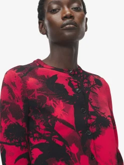 Women's Floral Jacquard Cardigan in Red/Black