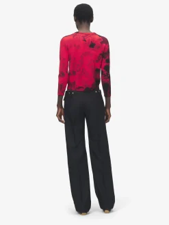 Women's Floral Jacquard Cardigan in Red/Black