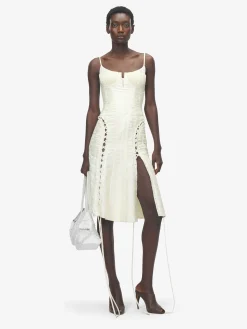 Women's Floral Jacquard Corset Dress in Cream