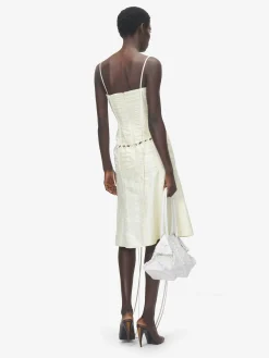 Women's Floral Jacquard Corset Dress in Cream