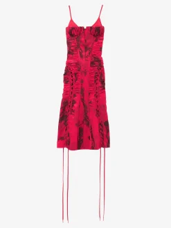 Women's Floral Jacquard Corset Dress in Red/Black