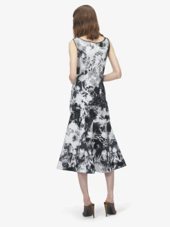 Women's Floral Jacquard Midi Dress in Ivory/Black