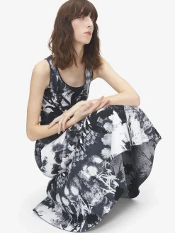Women's Floral Jacquard Midi Dress in Ivory/Black