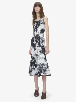 Women's Floral Jacquard Midi Dress in Ivory/Black