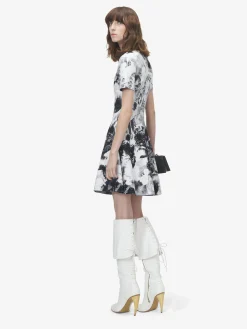 Women's Floral Jacquard Mini Dress in Ivory/Black