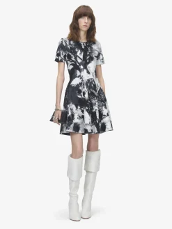 Women's Floral Jacquard Mini Dress in Ivory/Black