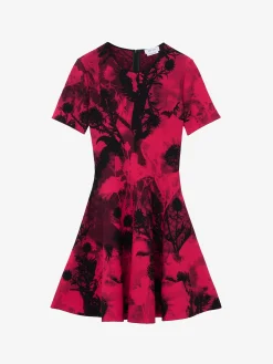 Women's Floral Jacquard Mini Dress in Red/Black