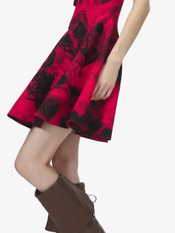 Women's Floral Jacquard Mini Dress in Red/Black