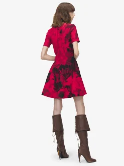 Women's Floral Jacquard Mini Dress in Red/Black