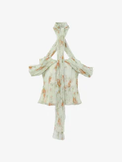 Women's Floral Pleated Top in Stone/Light Orange