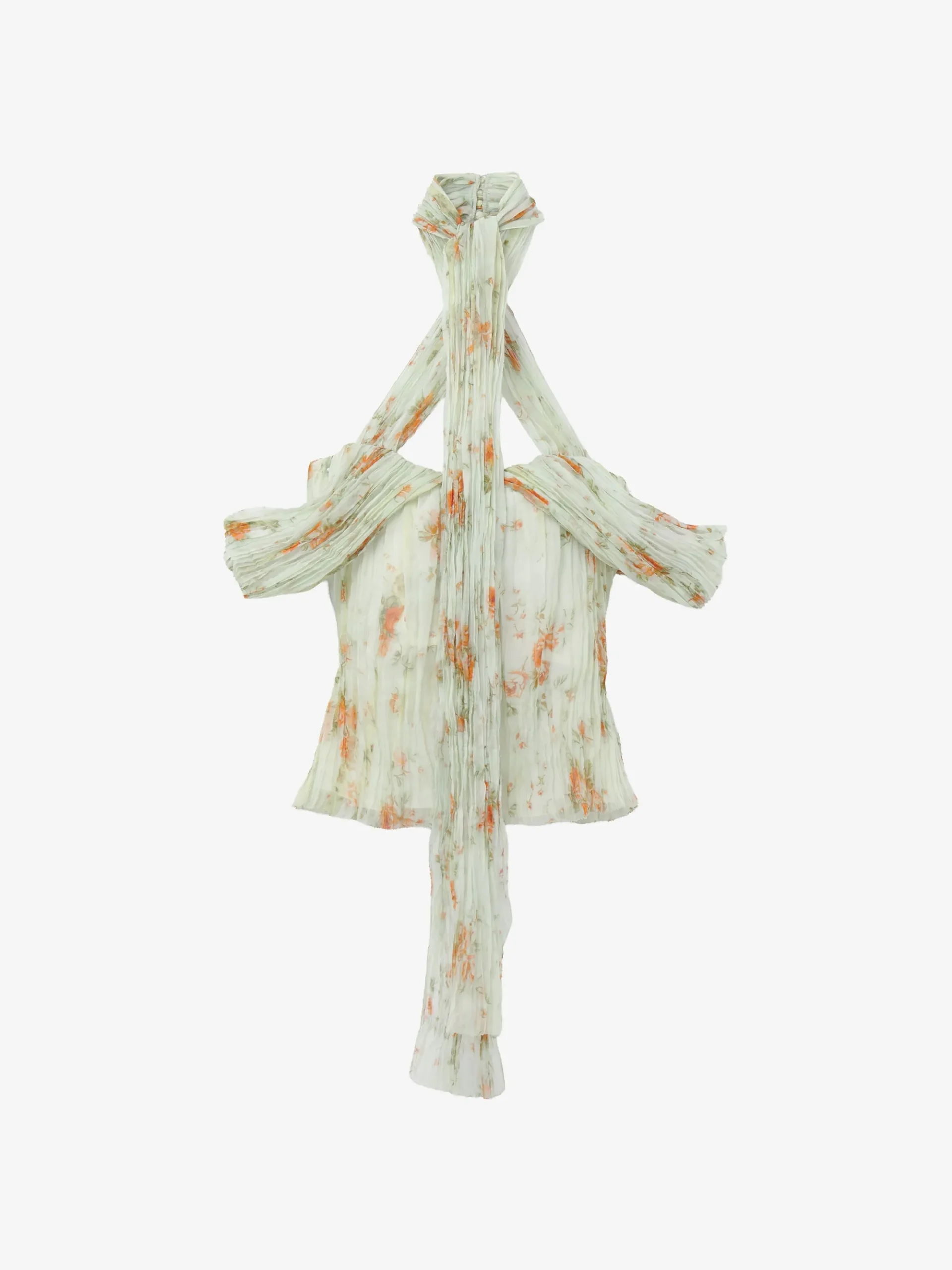 Women's Floral Pleated Top in Stone/Light Orange