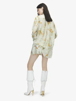Women's Floral Print Pyjama Shirt in Stone/Light Orange
