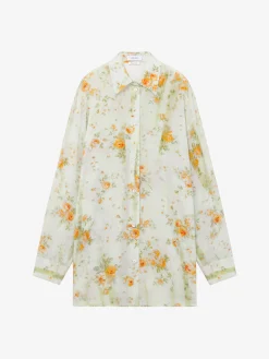 Women's Floral Print Pyjama Shirt in Stone/Light Orange