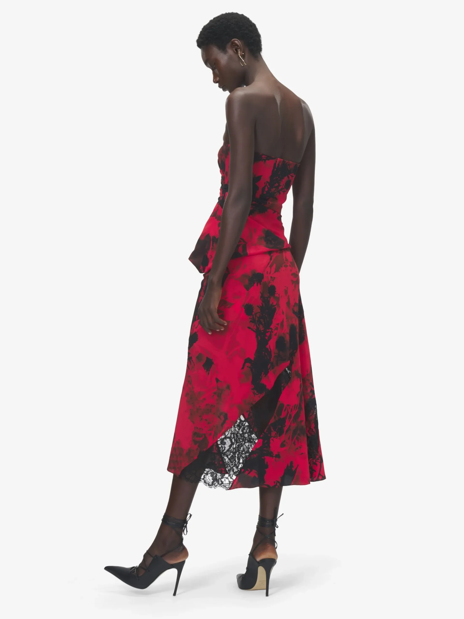Women's Floral Strapless Top in Red/Black