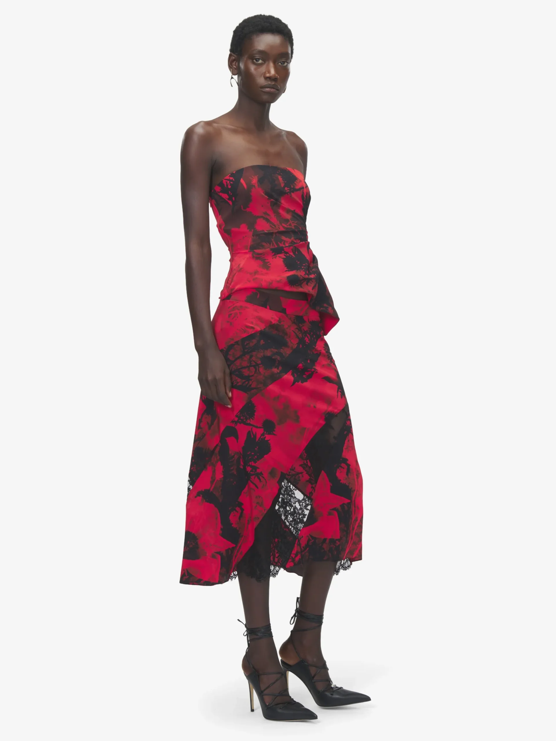 Women's Floral Strapless Top in Red/Black