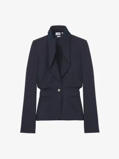 Women's Folded Lapel Single-Breasted Jacket in Navy